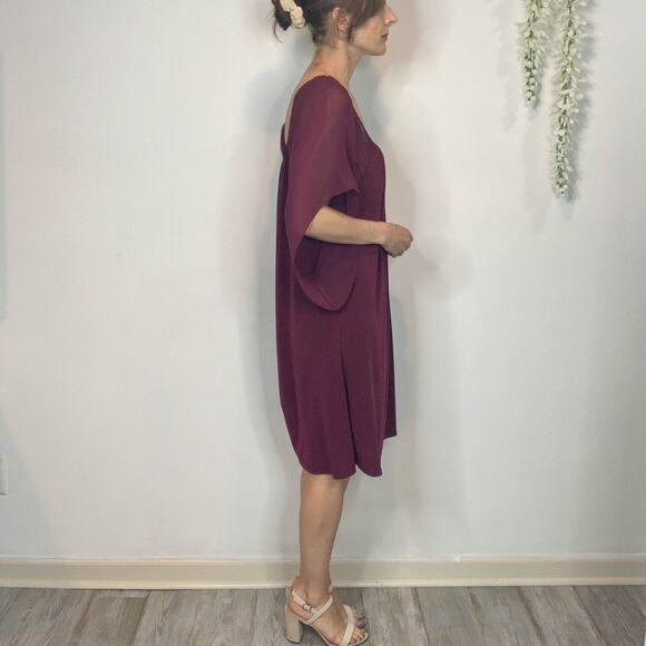 NWT ALICE + OLIVIA boho silk off shoulder flouce dress wide sleeve currant 2388 - Picture 5 of 15